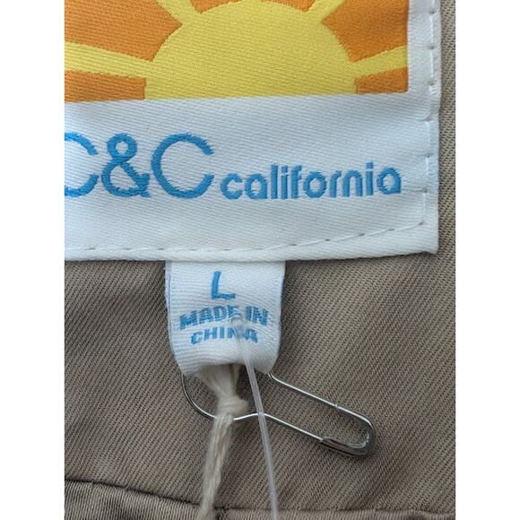 C & C CALIFORNIA studded trench coat tan ruffled sleeves Large NWT academia - Picture 12 of 12